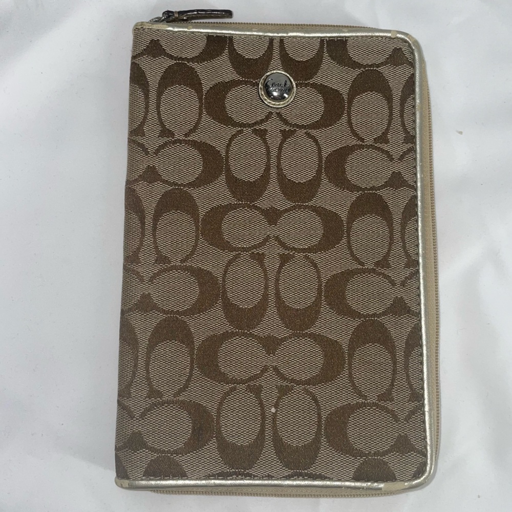 Coach Brown Signature Zip-Around tablet cover with Gold Trim